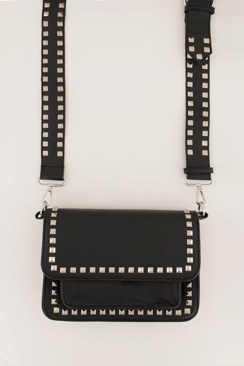 Zwarte schoudertas met grote zilverkleurige studs