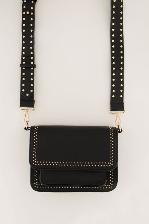 Zwarte schoudertas met kleine goudkleurige studs