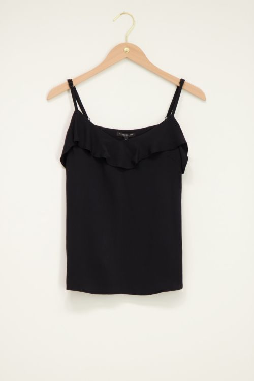 Zwarte spaghetti top met ruffle