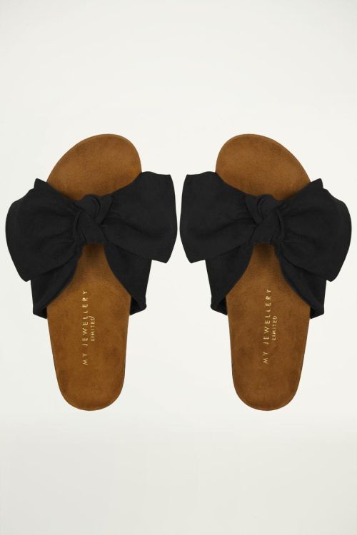 zwarte suedine sandalen met strik, sandaaltjes