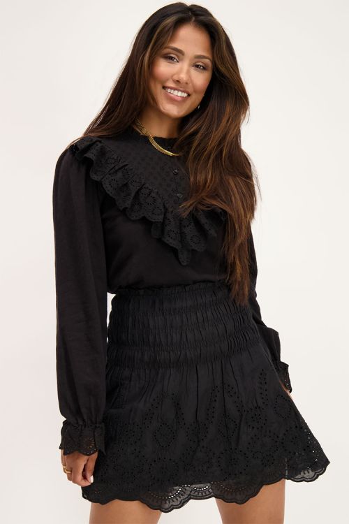 Zwarte top met embroidery & ruffles | Tops | My Jewellery