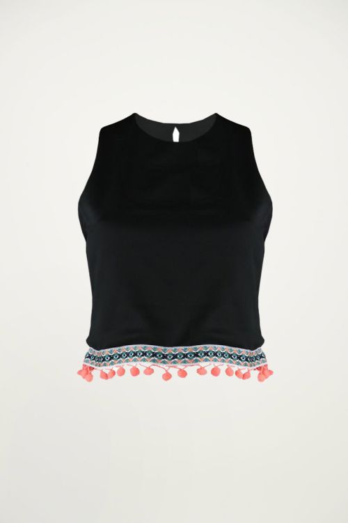 zwarte top pompon
