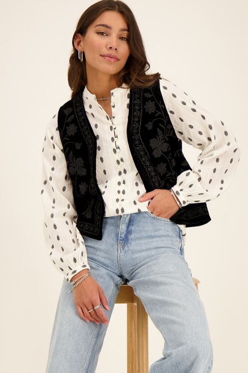 Zwarte velvet gilet met embroidery | My Jewellery
