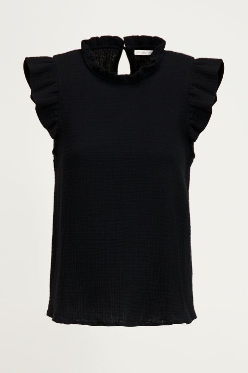 Zwarte top met volantmouwen, zwarte top ruffles My Jewellery