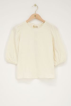 Beigefarbenes Oberteil mit Schleifen & Puffärmeln