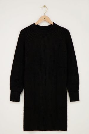 Schwarzes gestricktes Midikleid