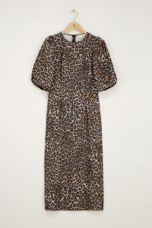 Maxikleid mit Leopardenmuster und Puffärmeln