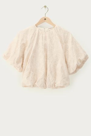 Beigefarbenes Ballon-Oberteil mit Stickerei