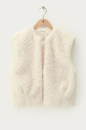 Beigefarbene Weste Kunstfell