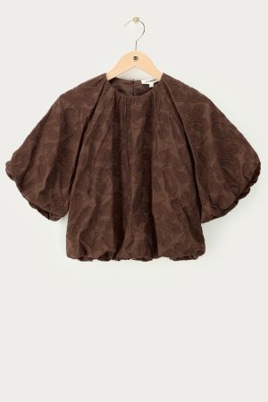 Braunes Ballonoberteil mit Stickerei