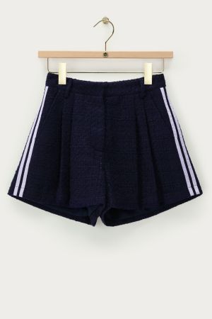 Dunkelblaue Bouclé-Shorts mit Bändern