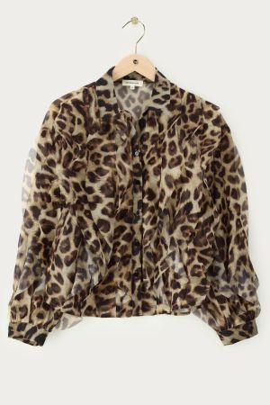 Chiffonbluse mit Leopardenmuster und Rüschen