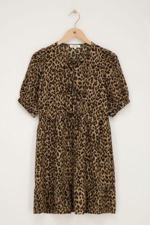 Weites Kleid mit Leopardenmuster und Schleifen