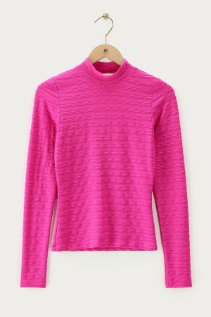 Pinkfarbenes Oberteil mit Stehkragen und Lurex