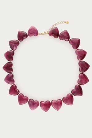 Lila Statement-Kette mit Herzen