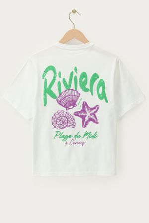 Weißes T-Shirt mit grünem "Riviera"