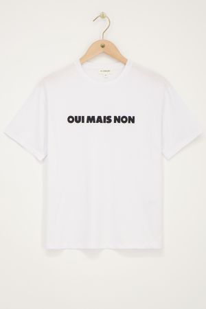 Weißes T-Shirt mit schwarzem ''Oui mais non''