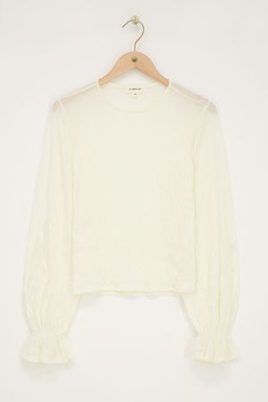 Weißes strukturiertes Oberteil mit Manschetten