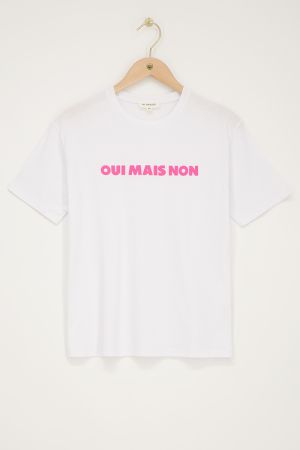 Weiß-pinkes T-Shirt ''Oui mais non'' 