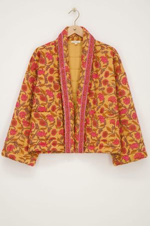 Gelbe Kimonojacke mit Blumendruck