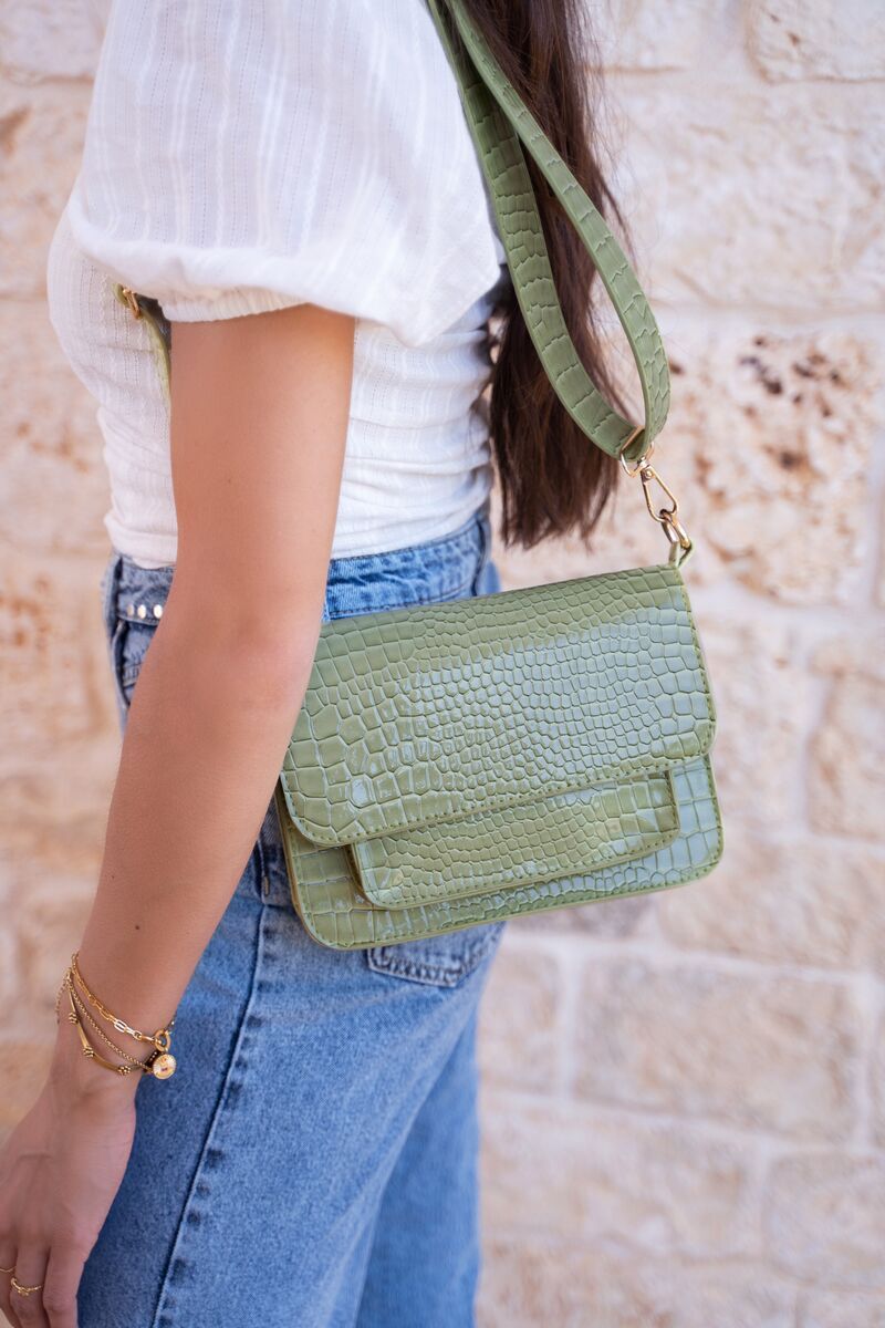 Olive green crocodile print shoulder bag My Jewellery
