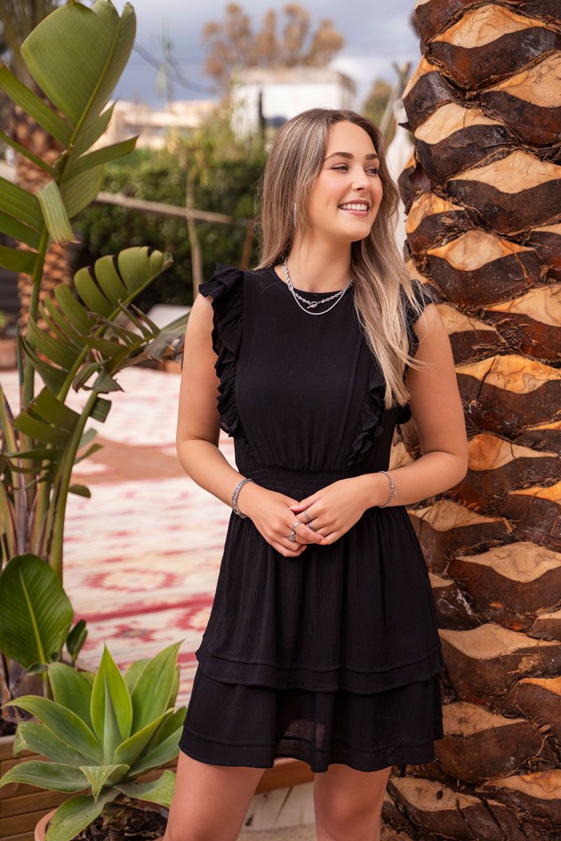 Zwarte ruffle jurk clearance