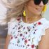Top bloemenprint stipjes wit