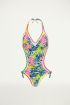 Badpak geel bloemen tropical, Badpak dames