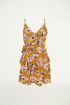 Gele jurk met spaghettibandjes en bloemenprint, ruffle jurkje