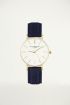 Klein horloge in donkerblauw met slangenprint, smal horloge