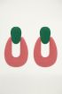 Roze & groen oorhangers retro, statement oorbellen