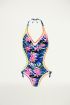 Zwart badpak bloemen tropical, Badpak dames