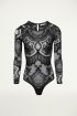 Zwarte body van kant, body lange mouw