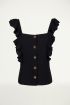 Zwarte top met ruffle mouw en knopen