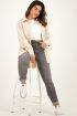 Beige blouse met leatherlook