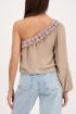 Beige one-shoulder top with multicoloured embroidery | My Jewellery
