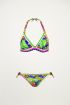 Bikini print blad geborduurd blauw, bikini's