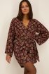Zwarte jurk met bruine bloemenprint & strik detail | My Jewellery