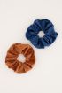 Blauw & bruine velvet scrunchie set