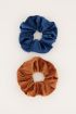 Blauw & bruine velvet scrunchie set