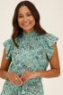 Blauwe bloemenprint top met smock & ruffles | My Jewellery