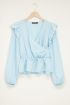 Blauwe wrap top met ruffles