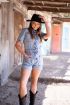 Blauwe spijker playsuit met knopen | My Jewellery