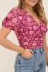 Purple pleated top with pink floral print | My Jewellery