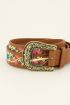 Beige belt with gold buckle and embroidered flowers | My Jewellery