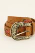 Brown belt with gold buckle & embroidered flowers | My Jewellery
