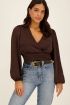 Bruine top satijnen look met lange mouwen