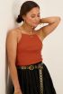Cognac hooggesloten top met spaghettibandjes | My Jewellery