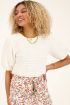 Creme top met ribstructuur & pofmouw | My Jewellery