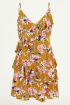 Gele jurk met spaghettibandjes en bloemenprint, ruffle jurkje
